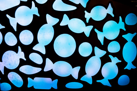 decorative decoration with sweets for the interior in blue shades.