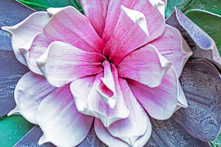 closeup of decorative pink soculenta flower in interior