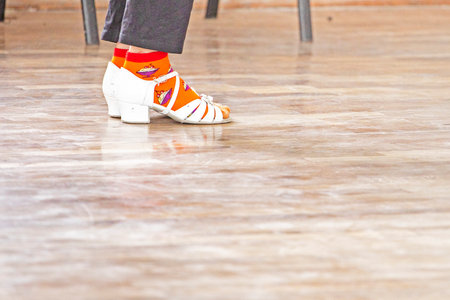 girl dancing teacher with dance program standard in ballroom dancingの写真素材