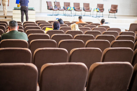 chairs in the conference hall before the start. research and science. Back to schoolの写真素材