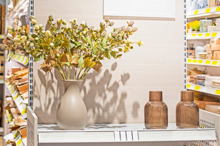 bouquet of dried flowers in a vase in a supermarket in the home departmentの写真素材