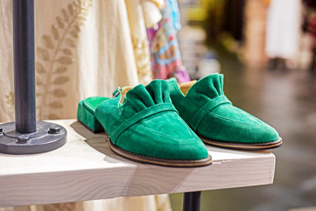 green stylish suede shoes. Fashion and style