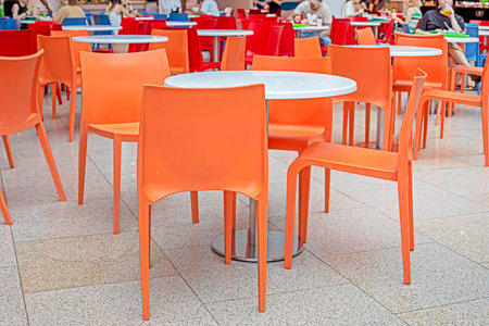 modern cafe with bright chairsの写真素材