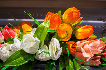 beautiful bouquet of orange flowers in the interiorの写真素材