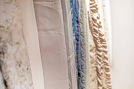 modern stylish different fabrics for curtains and blinds in the department of the supermarket cozy...