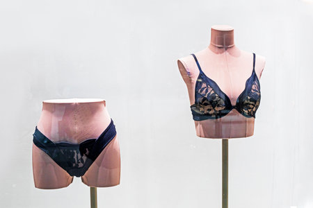 dark lace lingerie set on female mannequins. Stylish fashionable casual clothesの写真素材