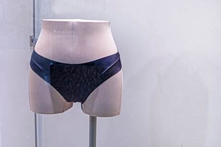 black women's panties on a light mannequin on a light backgroundの写真素材