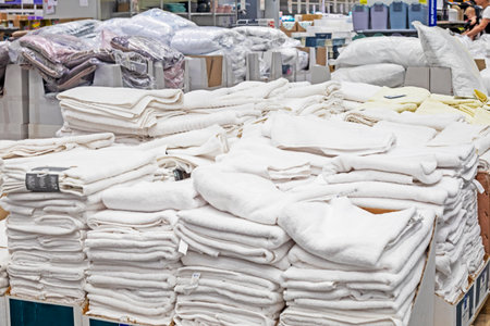 towels, blankets and other things in the supermarket. wholesale purchasesの写真素材