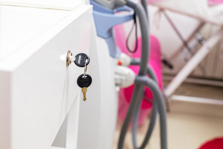 key to the cabinet with documents in the medical office