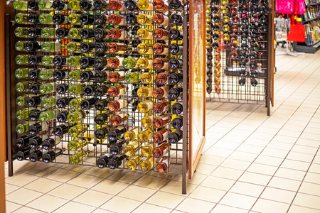 delicious red white and rose wines in the wine department in the supermarketの写真素材