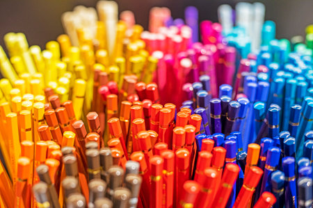 stylish multi-colored pencils for drawing and sketching in . Back to school.の写真素材
