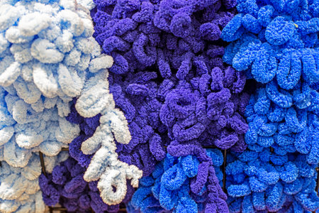 blue shades of yarn skein for needlework. Hobbies and psychotherapy