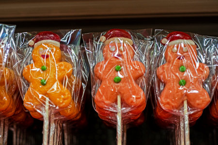 holiday lollipops on the counter in the supermarketの写真素材
