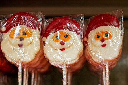 holiday lollipops on the counter in the supermarketの写真素材