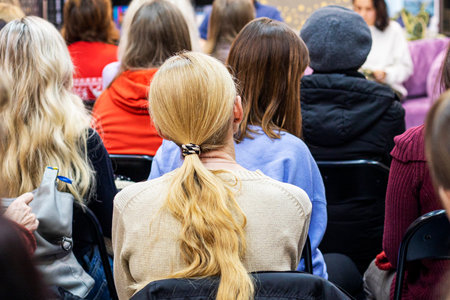people, students at an open scientific conferenceの写真素材