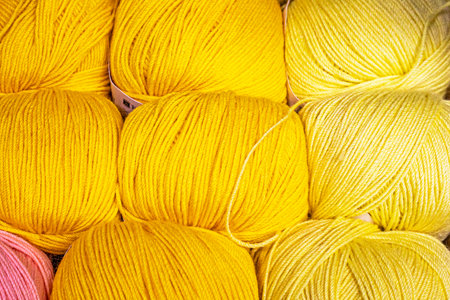 natural threads yellow for needlework top viewの写真素材