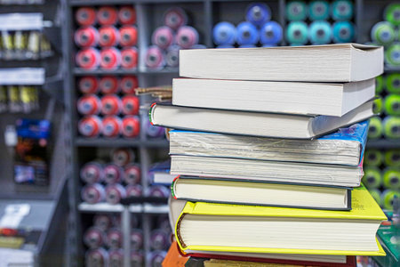 notebooks and a notebook on a shelf in a stack. Education and cultureの写真素材