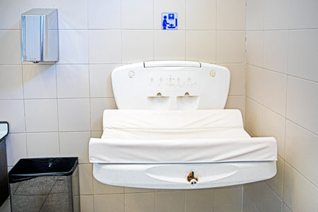 changing table in a public toilet at a gas stationの写真素材