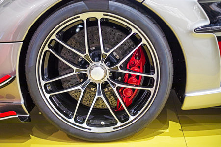 racing stylish car wheel close-up