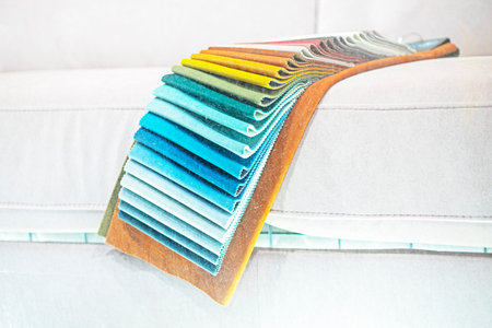 samples of multi-colored fabrics for furniture upholstery