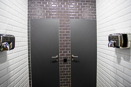 stylish interior in contrasting brown and light colors of tiles