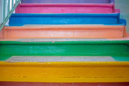 rainbow paint concrete steps up and downの写真素材