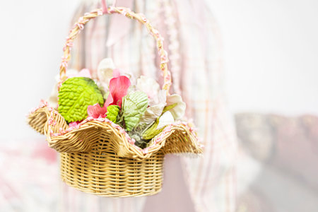 Easter basket on a blurred background. Easter holidayの写真素材