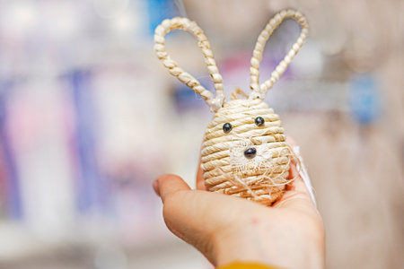 cute easter bunny made of thick natural thread. Easter holidayの写真素材