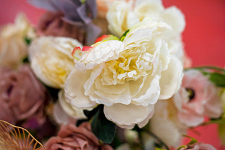 beautiful bouquet close-up of white, cream roses
