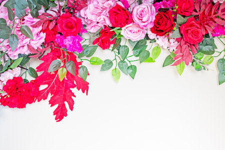 festive floral background with roses with space for textの写真素材