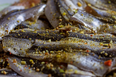 small fillet of fish marinated before cooking. Healthy foodの写真素材