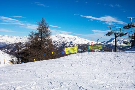 drag lifts comfortable ski lift on the slope of the Italian resort in the Alps
