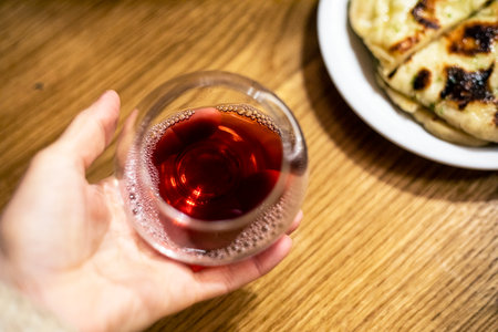 drink red wine with bread. Dinnerの写真素材