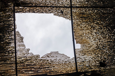 rocket fragment that broke the roofの写真素材