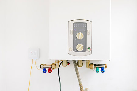 installation of gas boilers in the house and in the office in the interiorの写真素材