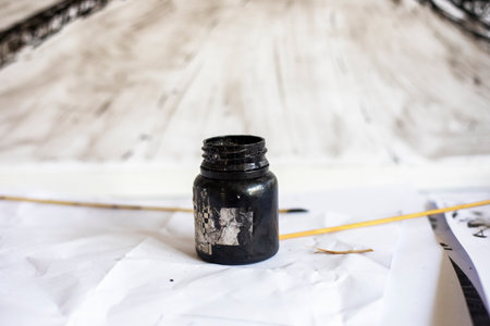 reed and ink wiping with a napkin. graphic techniqueの写真素材