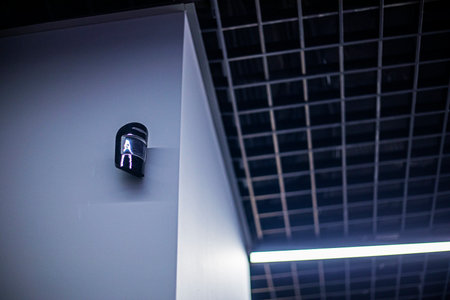 surveillance camera in a stylish technical office and at home. Safety and reliabilityの写真素材