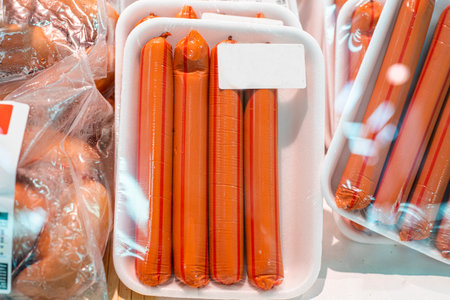 diet sausages in tetrapak. Proper nutrition. Vegan sausagesの写真素材