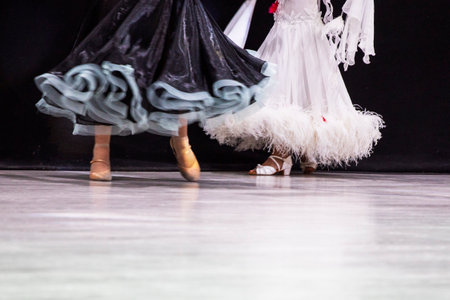 girl in junior dance dress for standard program at tournamentの写真素材
