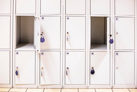 stylish lockers for storing things at the entrance to the supermarketの写真素材