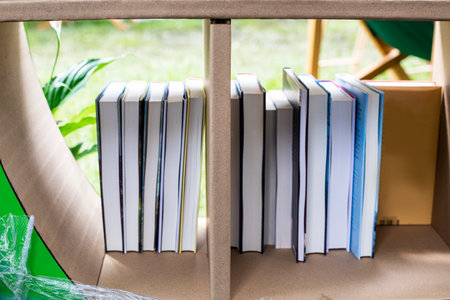 street library with books outside in public places from eco-friendly shelves. Culture of reading and educationの写真素材