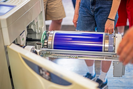 change drum with environmentally friendly rice-based blue paint in risograph