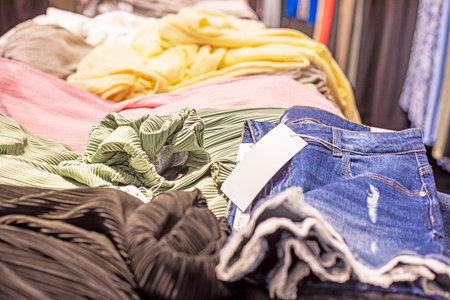 stylish summer and beachwear in the supermarket. Beginning of the seasonの写真素材