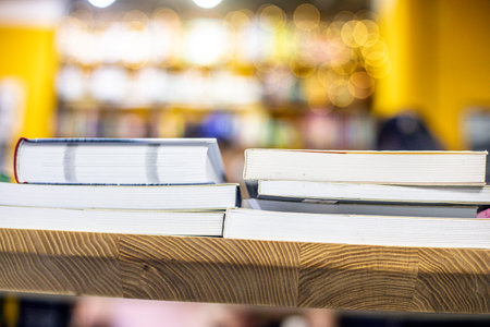 thick spines of books on the table. Education back to school