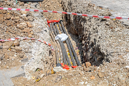 repair of underground gas pipes during the seasonの写真素材