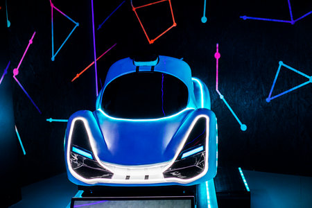 dark interior in the playroom with interactive machineの写真素材