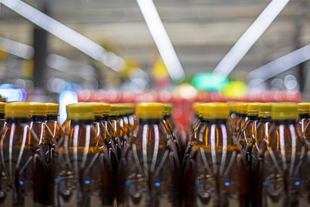 carbonated drinks, beer in plastic tetra packs in the supermarketの写真素材