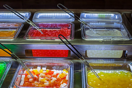 various colorful sweet and sour fillings for making bubble teaの写真素材