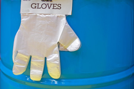 disposable transparent gloves for picking up products by weightの写真素材