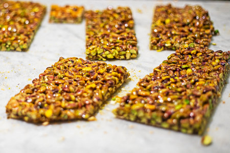 pistachios in caramel by weight.の写真素材